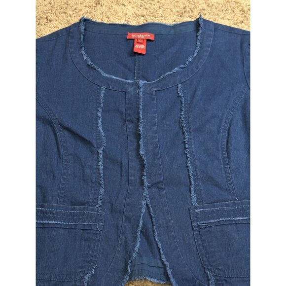 SUNDANCE Blue Linen Blend Cropped Cardigan Jacket Preppy Boho Career Office 10 - Picture 4 of 6